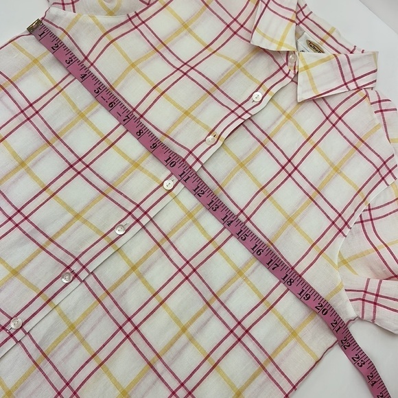 Talbots Irish Linen Windowpane Button Up Shirt Size 10 Long Sleeve Pink … - Picture 8 of 12